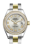 Rolex Datejust 28 Silver Roman Dial Diamond Bezel Yellow Gold Ladies Watch 279383RBR 279383