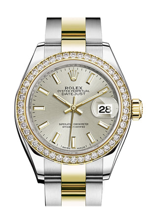 Rolex Datejust 28 Silver Dial Diamond Bezel Yellow Gold Ladies Watch 279383RBR 279383