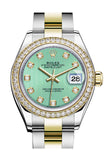 Rolex Datejust 28 Mint Green set with diamonds Dial Diamond Bezel Yellow Gold Ladies Watch 279383RBR 279383