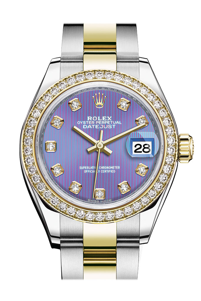 Rolex Datejust 28 Lavender set with diamonds Dial Diamond Bezel Yellow Gold Ladies Watch 279383RBR 279383