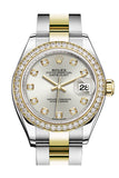 Rolex Datejust 28 Silver set with diamonds Dial Diamond Bezel Yellow Gold Ladies Watch 279383RBR 279383