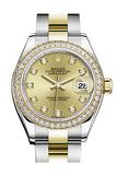Rolex Datejust 28 Champagne set with diamonds Dial Diamond Bezel Yellow Gold Ladies Watch 279383RBR 279383