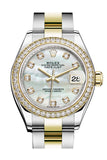 Rolex Datejust 28 White mother-of-pearl set with diamonds Dial Diamond Bezel Yellow Gold Ladies Watch 279383RBR 279383