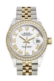 Rolex Datejust 28 White Roman Dial Diamond Bezel Yellow Gold Jubilee Ladies Watch 279383RBR 279383