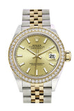 Rolex Datejust 28 Champagne Dial Diamond Bezel Yellow Gold Jubilee Ladies Watch 279383RBR 279383