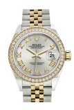 Rolex Datejust 28 Silver Roman Dial Diamond Bezel Yellow Gold Jubilee Ladies Watch 279383RBR 279383