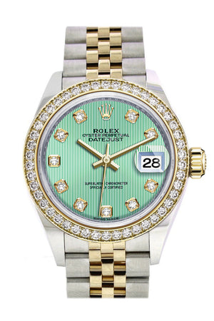 Rolex Datejust 28 Mint Green set with diamonds Dial Diamond Bezel Yellow Gold Jubilee Ladies Watch 279383RBR 279383