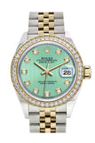 Rolex Datejust 28 Mint Green set with diamonds Dial Diamond Bezel Yellow Gold Jubilee Ladies Watch 279383RBR 279383