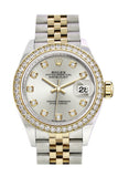 Rolex Datejust 28 Silver set with diamonds Dial Diamond Bezel Yellow Gold Jubilee Ladies Watch 279383RBR 279383