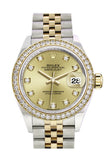 Rolex Datejust 28 Champagne set with diamonds Dial Diamond Bezel Yellow Gold Jubilee Ladies Watch 279383RBR 279383