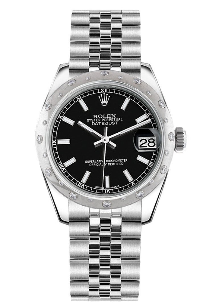 Rolex Datejust 31 Black Dial Dome Set With Diamonds Bezel Jubilee Ladies Watch 178344