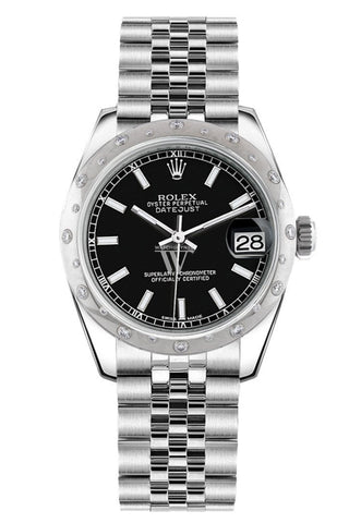 Rolex Datejust 31 Black Dial Dome Set With Diamonds Bezel Jubilee Ladies Watch 178344