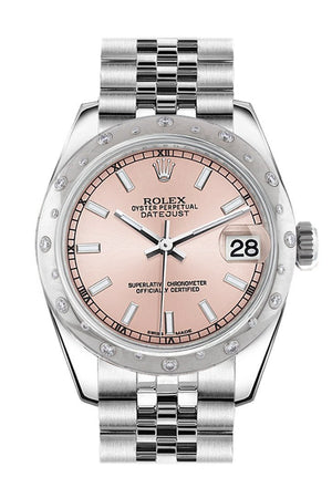 Rolex Datejust 31 Pink Dial Dome Set With Diamonds Bezel Jubilee Ladies Watch 178344 / None
