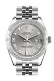 Rolex Datejust 31 Silver Roman Dial Dome Set With Diamonds Bezel Jubilee Ladies Watch 178344 / None