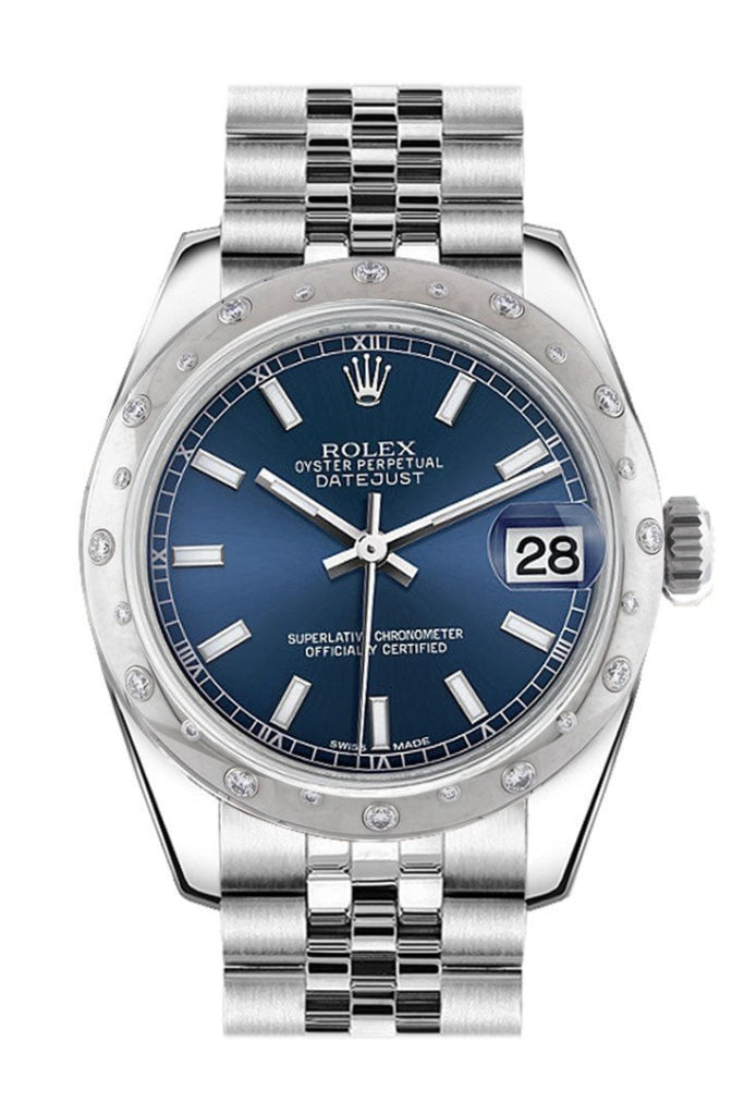 Rolex Datejust 31 Blue Dial Dome Set With Diamonds Bezel Jubilee Ladies Watch 178344 / None