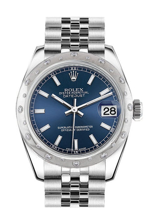 Rolex Datejust 31 Blue Dial Dome Set With Diamonds Bezel Jubilee Ladies Watch 178344 / None