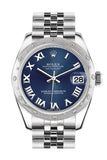 Rolex Datejust 31 Blue Roman Dial Dome set with Diamonds Bezel Jubilee Ladies Watch 178344