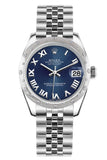 Rolex Datejust 31 Blue Roman Dial Dome Set With Diamonds Bezel Jubilee Ladies Watch 178344