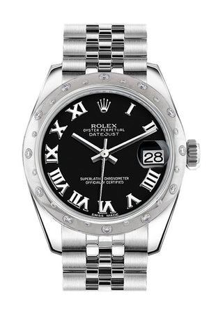 Rolex Datejust 31 Black Roman Dial Dome Set With Diamonds Bezel Jubilee Ladies Watch 178344 / None