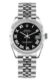 Rolex Datejust 31 Black Roman Dial Dome Set With Diamonds Bezel Jubilee Ladies Watch 178344