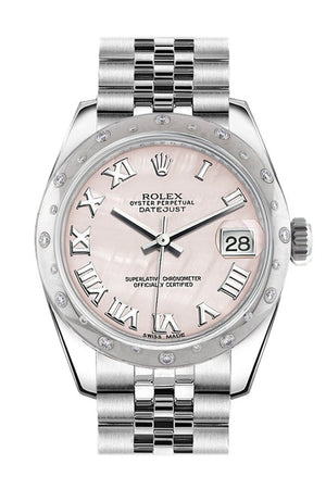 Rolex Datejust 31 Pink Mother Of Pearl Roman Dial Dome Set With Diamonds Bezel Jubilee Ladies Watch