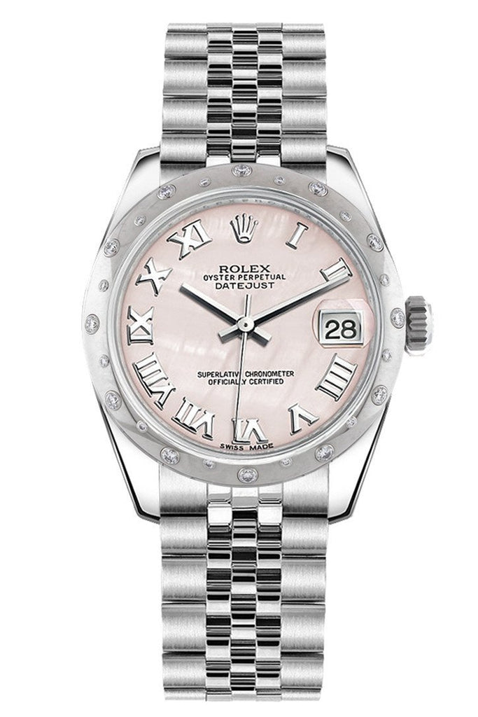 Rolex Datejust 31 Pink Mother Of Pearl Roman Dial Dome Set With Diamonds Bezel Jubilee Ladies Watch
