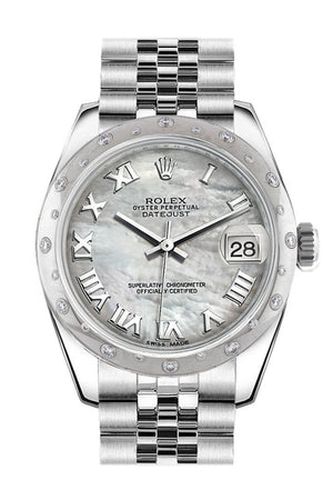 Rolex Datejust 31 White Mother Of Pearl Roman Dial Dome Set With Diamonds Bezel Jubilee Ladies Watch