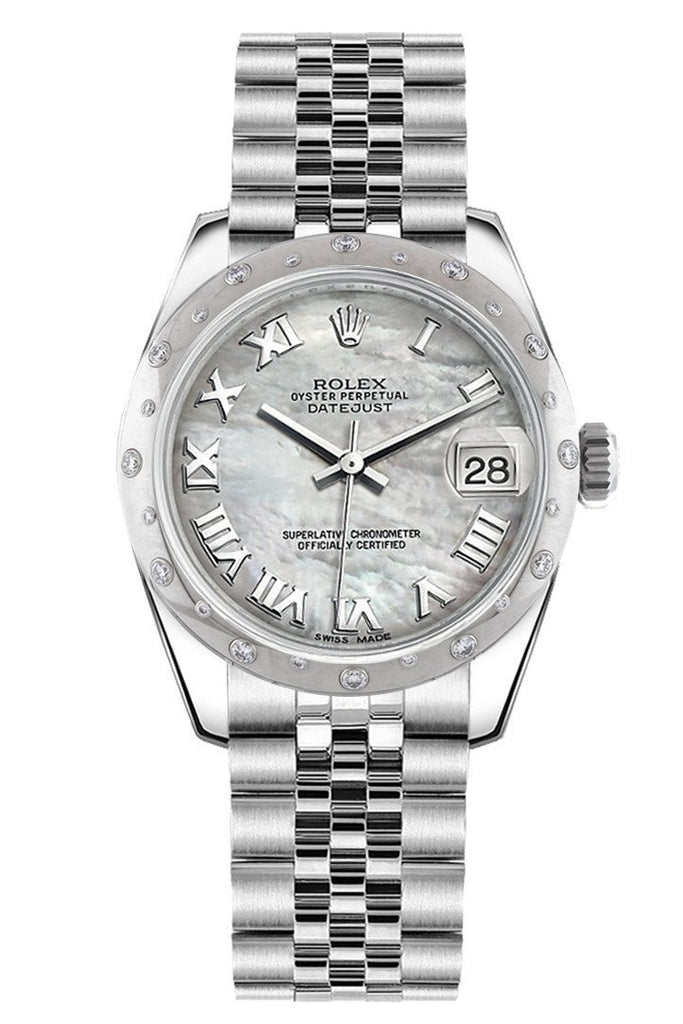 Rolex Datejust 31 White Mother Of Pearl Roman Dial Dome Set With Diamonds Bezel Jubilee Ladies Watch