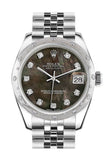 Rolex Datejust 31 Black Mother of Pearl Diamond Dial Dome set with Diamonds Bezel Jubilee Ladies Watch 178344