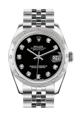Rolex Datejust 31 Black Diamond Dial Dome Set With Diamonds Bezel Jubilee Ladies Watch 178344 / None