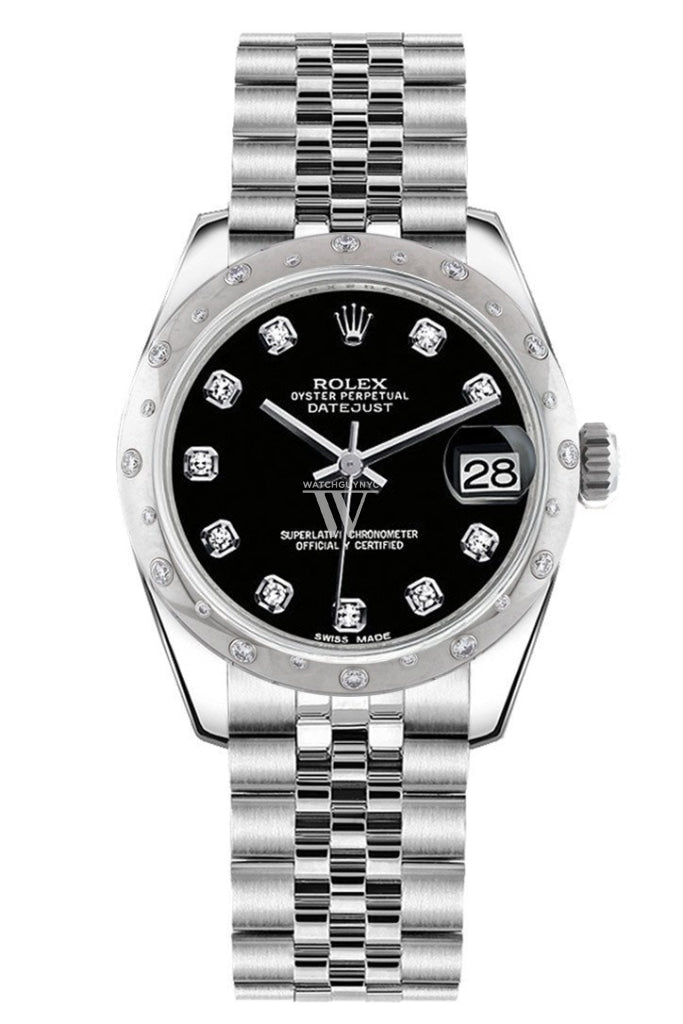 Rolex Datejust 31 Black Diamond Dial Dome Set With Diamonds Bezel Jubilee Ladies Watch 178344