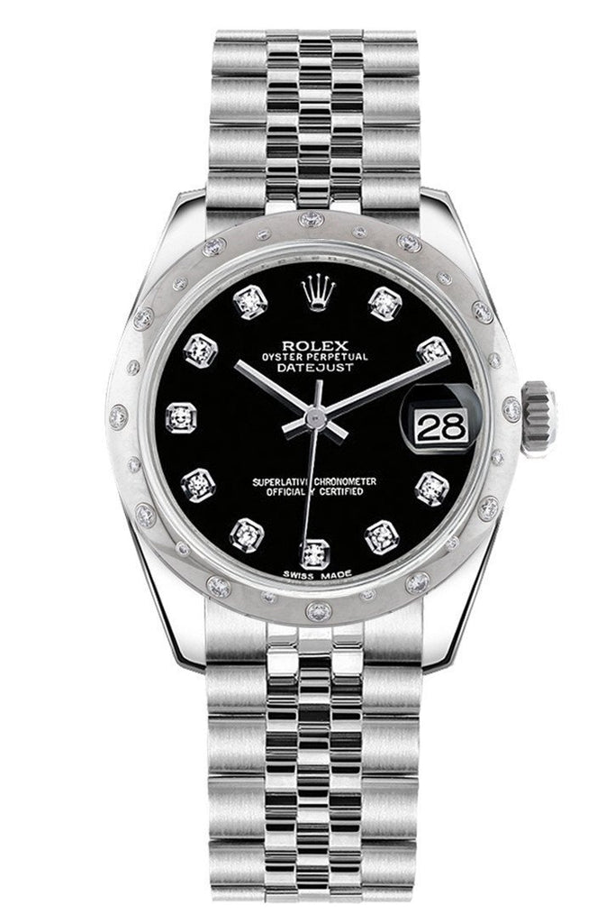 Rolex Datejust 31 Black Diamond Dial Dome Set With Diamonds Bezel Jubilee Ladies Watch 178344