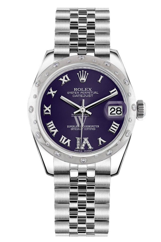 Rolex Datejust 31 Purple Roman Large Vi Diamond Dial Dome Set With Diamonds Bezel Jubilee Ladies