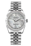 Rolex Datejust 31 White Mother Of Pearl Roman Large Vi Diamond Dial Gold Dome Set With Diamonds