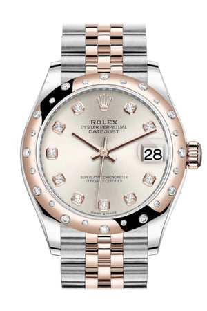 Rolex Datejust 31 Silver Diamonds Dial Diamond Bezel Jubilee Rose Gold Two Tone Watch 278341Rbr