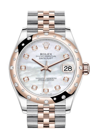 Rolex Datejust 31 White Mother-Of-Pearl Diamonds Dial Diamond Bezel Jubilee Rose Gold Two Tone Watch