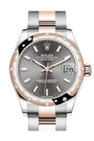 Rolex Datejust 31 Dark rhodium Index Dial Diamond Bezel Rose Gold Two Tone Watch 278341RBR 278341