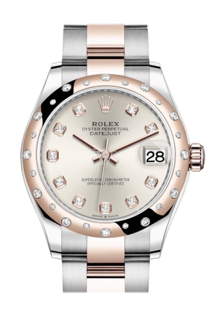 Rolex Datejust 31 Silver Diamonds Dial Diamond Bezel Rose Gold Two Tone Watch 278341Rbr 278341