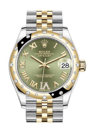 Rolex Datejust 31 Olive Green Large Vi Diamonds Dial Diamond Bezel Jubilee Yellow Gold Two Tone