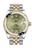 Rolex Datejust 31 Olive green Large VI diamonds Dial Diamond Bezel Jubilee Yellow Gold Two Tone Watch 278343RBR 278343 NP