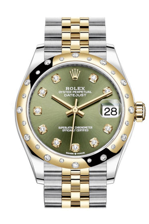 Rolex Datejust 31 Olive Green Diamonds Dial Diamond Bezel Jubilee Yellow Gold Two Tone Watch