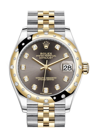 Rolex Datejust 31 Dark Grey Diamonds Dial Diamond Bezel Jubilee Yellow Gold Two Tone Watch 278341Rbr