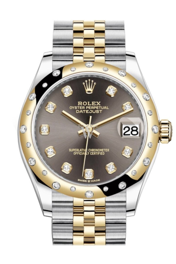 Rolex Datejust 31 Dark Grey Diamonds Dial Diamond Bezel Jubilee Yellow Gold Two Tone Watch 278341Rbr