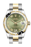 Rolex Datejust 31 Olive Green Large Vi Diamonds Dial Diamond Bezel Rose Gold Two Tone Watch
