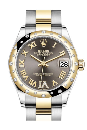 Rolex Datejust 31 Dark Grey Large Vi Diamonds Dial Diamond Bezel Rose Gold Two Tone Watch 278343Rbr