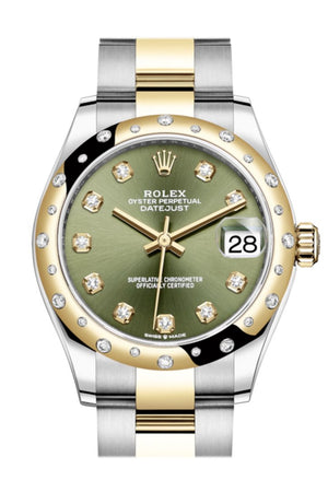 Rolex Datejust 31 Olive Green Diamonds Dial Diamond Bezel Rose Gold Two Tone Watch 278343Rbr 278343