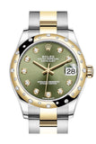 Rolex Datejust 31 Olive Green Diamonds Dial Diamond Bezel Yellow Gold Two Tone Watch 278343RBR 278343 NP