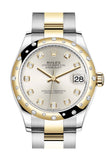 Rolex Datejust 31 Silver Diamonds Dial Diamond Bezel Yellow Gold Two Tone Watch 278343RBR 278343 NP