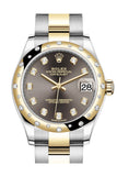 Rolex Datejust 31 Dark Grey Diamonds Dial Diamond Bezel Yellow Gold Two Tone Watch 278343RBR 278343 NP