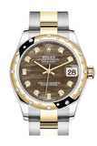 Rolex Datejust 31 Black mother-of-pearl diamonds Dial Diamond Bezel Yellow Gold Two Tone Watch 278341RBR 278343 NP